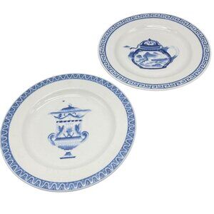 vintage accent set of 2 collector plate white blue embossed tea pot 10.5" READ